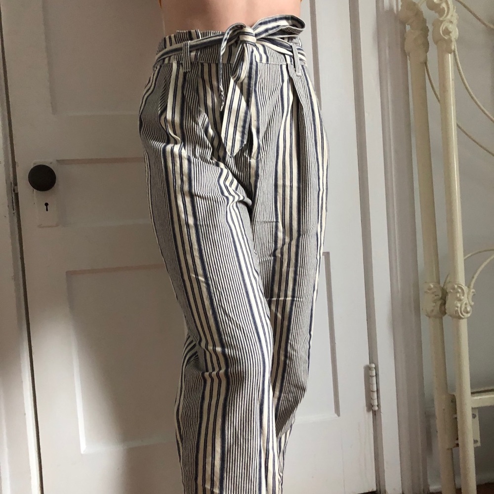 Belted Striped Wide Leg Pants